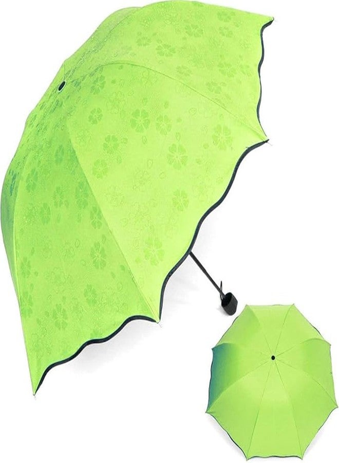 Brain Freezer Magic Umbrella Changing Secret Blossoms Occur with Water Magic Print 3 Fold Umbrella for Unisex (GREEN) - Image 1