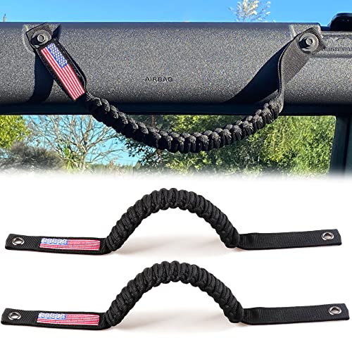 RERPRO مقابض قبضة بار رول RERPRO لسيارة فورد برونكو 2021 2022 2023 2024 2025 2 باب 4 أبواب، مع علم أمريكا، عبوة 2، لون أسود - Image 1