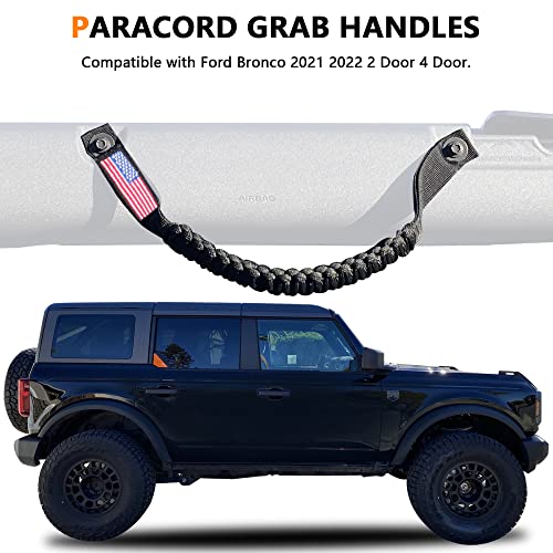 RERPRO مقابض قبضة بار رول RERPRO لسيارة فورد برونكو 2021 2022 2023 2024 2025 2 باب 4 أبواب، مع علم أمريكا، عبوة 2، لون أسود - Image 4