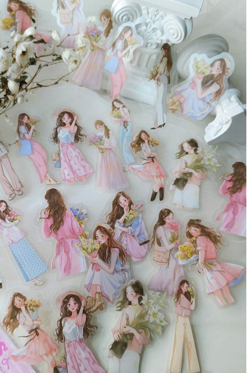 Notebook Stickers A set of 30 stickers featuring elegant and feminine girl designs, perfect for decorating notebooks, journals, gifts, and cards  - Image 1
