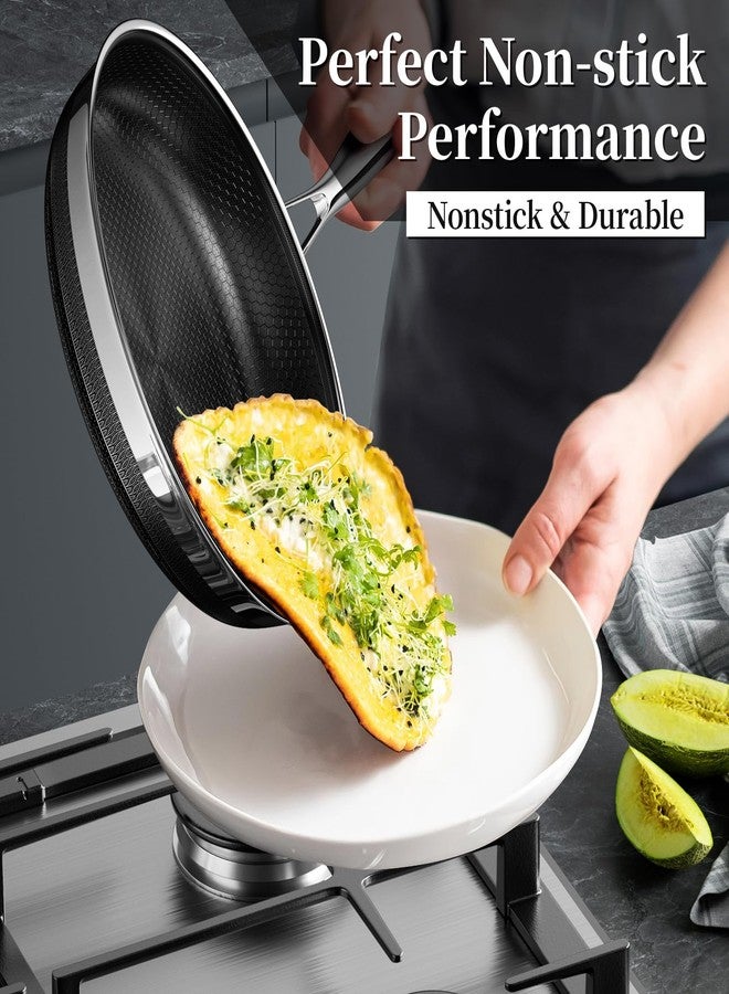 Innerwell Nonstick Frying Pans 8 Inch Hybrid Tri-Ply Stainless Steel Frying Pan Skillet Titanium Ceramic Nonstick Cooking Pan,PFAS/PFOA/PTFE Free,Compatible with All Cooktops - Image 3