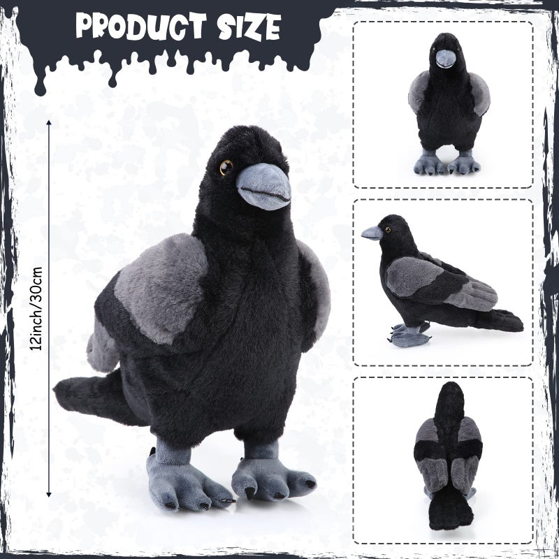 Aoriher 12 Inch Crow Plush Stuffed Animal Soft Black Fluffy Plush Toy Realistic Bird Stuffed Animal for Home Decoration Pet Party Favors Collection Supplies - Image 2