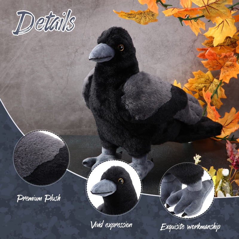 Aoriher 12 Inch Crow Plush Stuffed Animal Soft Black Fluffy Plush Toy Realistic Bird Stuffed Animal for Home Decoration Pet Party Favors Collection Supplies - Image 4
