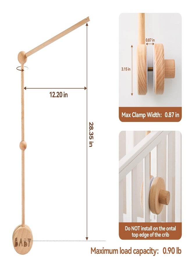 JETM·HH Baby Crib Mobile Arm Wooden Holder 30 inch Beech Hangers with Rotating Music Box Nursery Decor Attachment Safe Anti Slip Set - Image 2
