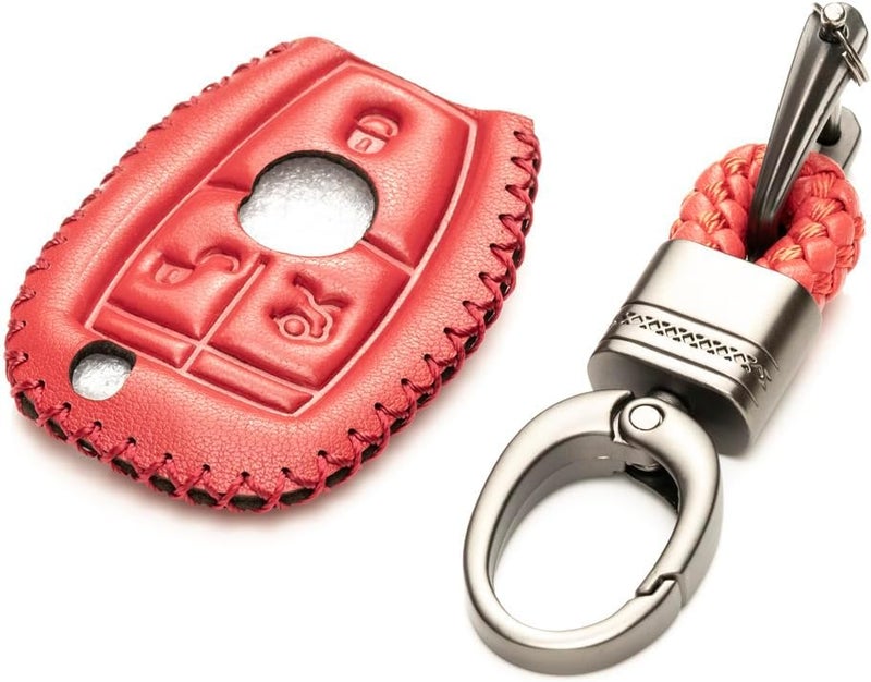 Vitodeco Leather Keyless Entry Remote Control Smart Key Case Cover for Mercedes Benz - Red - Image 4