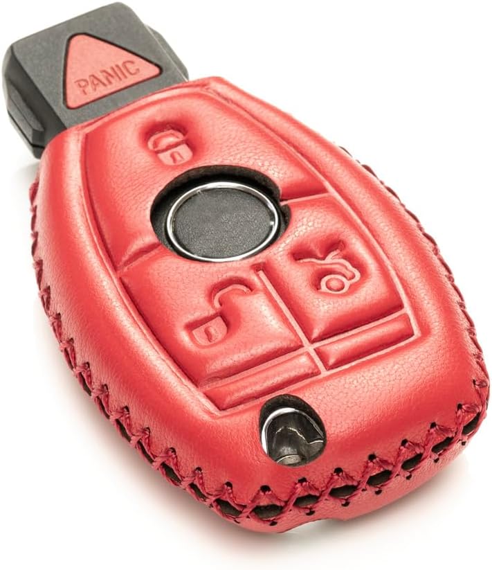Vitodeco Leather Keyless Entry Remote Control Smart Key Case Cover for Mercedes Benz - Red - Image 3