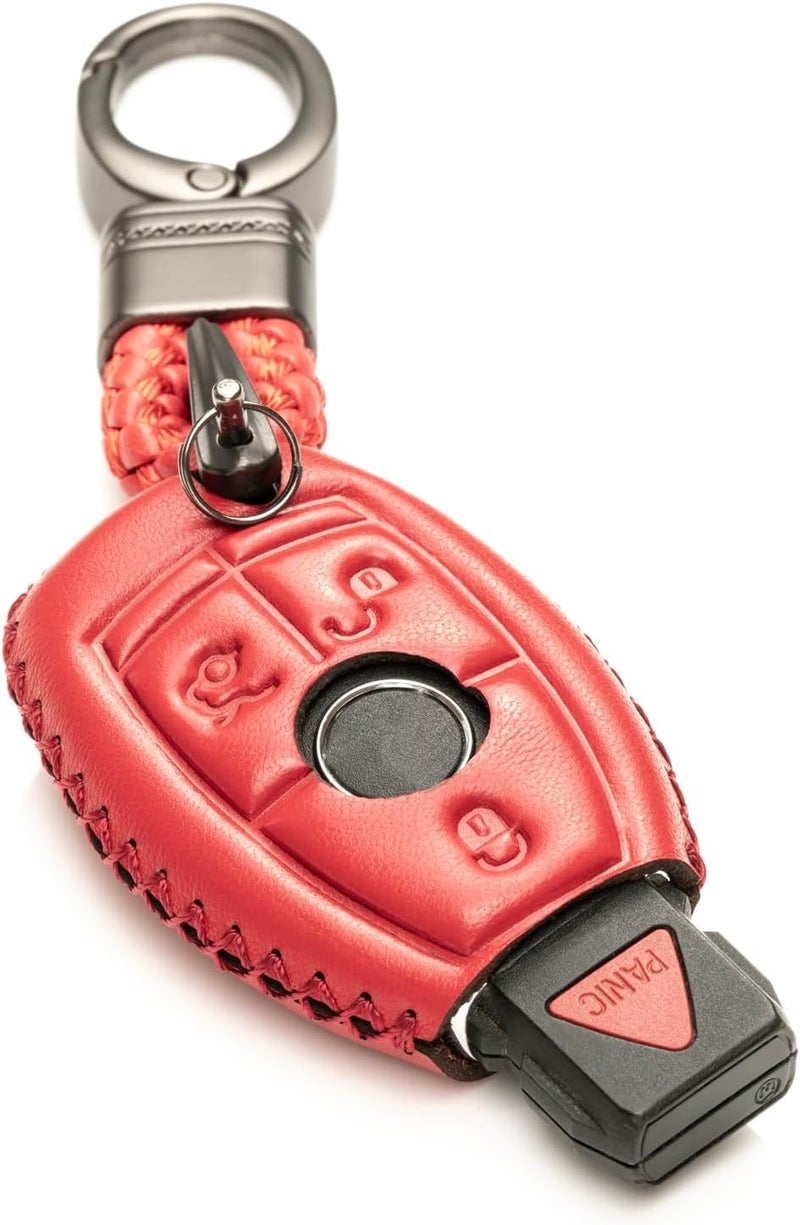 Vitodeco Leather Keyless Entry Remote Control Smart Key Case Cover for Mercedes Benz - Red - Image 1