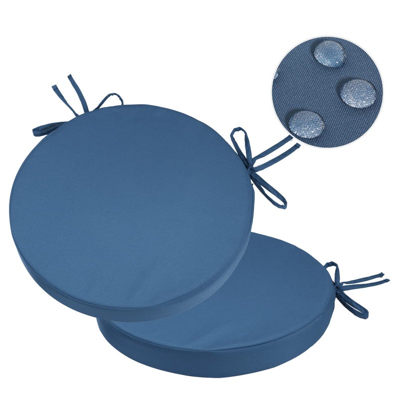 GUEGLSA GUEGLSA Indoor Outdoor Round Chair Cushions 15 inch Waterproof Bistro Seat Cushion with Ties Non Slip Circle Stool Chair Pads Set of 2Blue