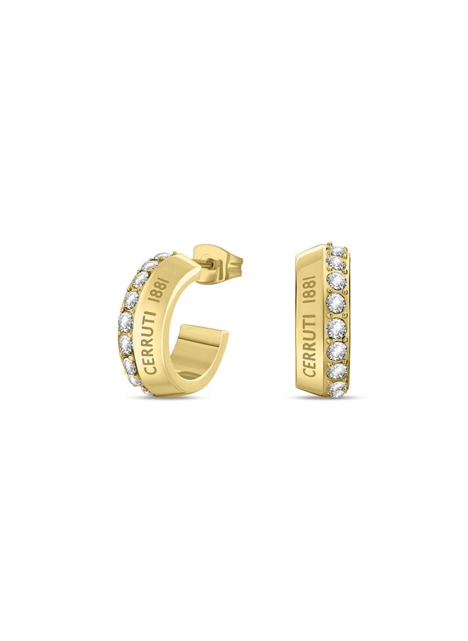 CERRUTI 1881 Alessia Gold Plated Crystal-Embellished 'C' Design Huggie Earrings for Women  - Image 1