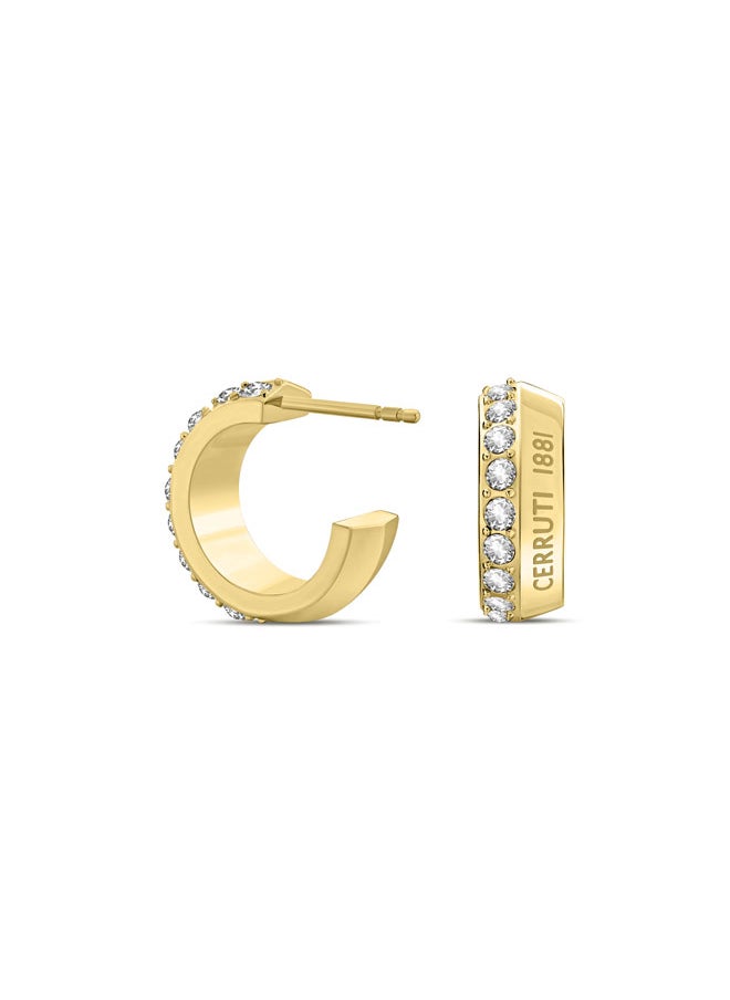 CERRUTI 1881 Alessia Gold Plated Crystal-Embellished 'C' Design Huggie Earrings for Women  - Image 3
