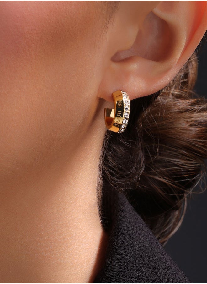 CERRUTI 1881 Alessia Gold Plated Crystal-Embellished 'C' Design Huggie Earrings for Women  - Image 4