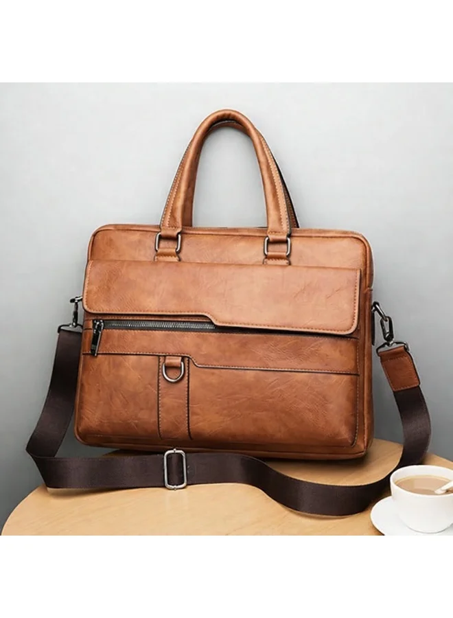 Mobcos Leather Bag Light Brown Men Shoulder Bag Crossbody Bags PU Leather Handbag Capacity Men Messenger Bags Top Handle Tote Bag for Male Light Brown  | Best Price UAE
