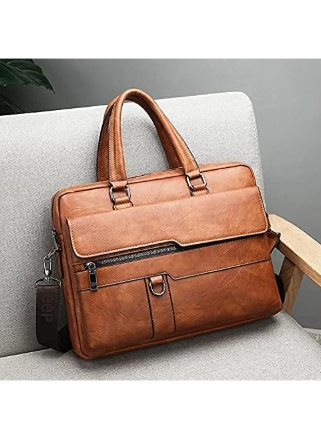 Mobcos Leather Bag Light Brown Men Shoulder Bag Crossbody Bags PU Leather Handbag Capacity Men Messenger Bags Top Handle Tote Bag for Male Light Brown  | Best Price UAE