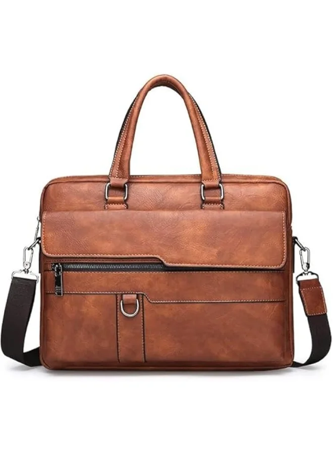 موبكوس حقيبة كتف رجالية، حقيبة كروس بودي، حقيبة يد من جلد البولي يوريثان، سعة كبيرة، حقيبة رسول للرجال، حقيبة حمل بمقبض علوي للرجال، لون بني فاتح