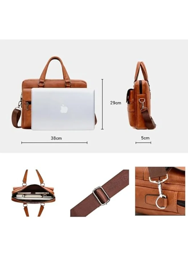 Mobcos Leather Bag Light Brown Men Shoulder Bag Crossbody Bags PU Leather Handbag Capacity Men Messenger Bags Top Handle Tote Bag for Male Light Brown  | Best Price UAE