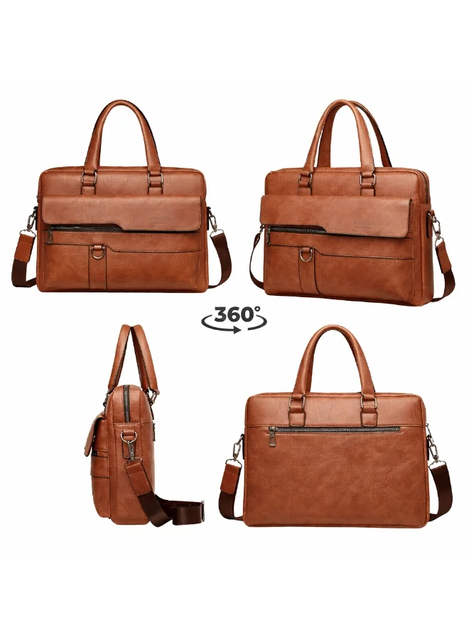 Mobcos Leather Bag Light Brown Men Shoulder Bag Crossbody Bags PU Leather Handbag Capacity Men Messenger Bags Top Handle Tote Bag for Male Light Brown  | Best Price UAE