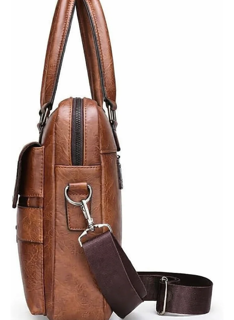 موبكوس حقيبة كتف رجالية، حقيبة كروس بودي، حقيبة يد من جلد البولي يوريثان، سعة كبيرة، حقيبة رسول للرجال، حقيبة حمل بمقبض علوي للرجال، لون بني فاتح