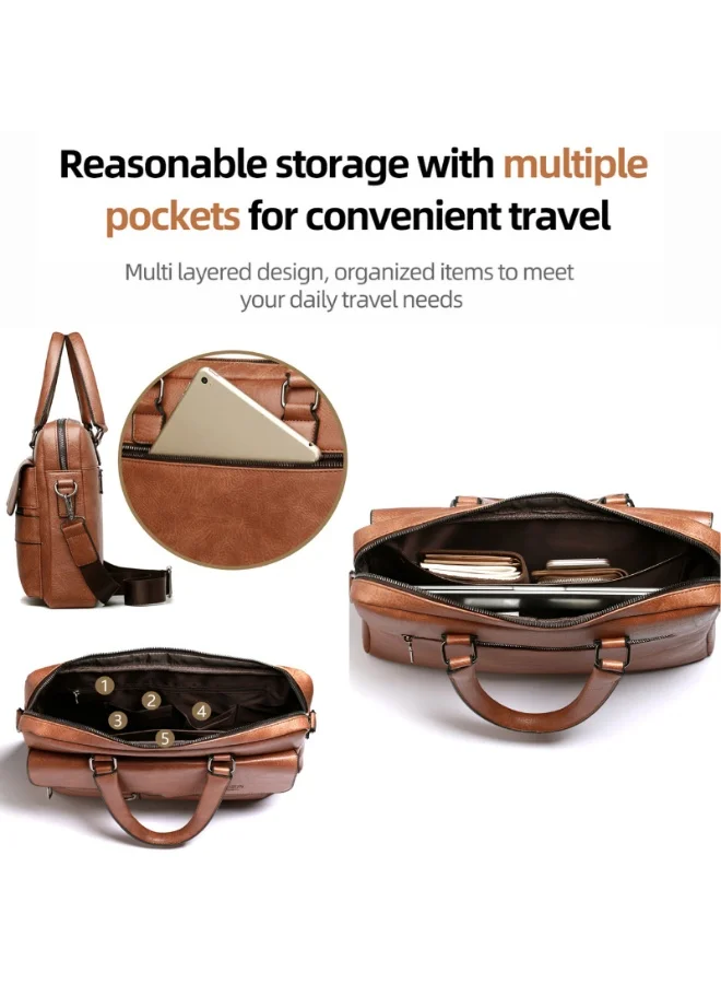 Mobcos Leather Bag Light Brown Men Shoulder Bag Crossbody Bags PU Leather Handbag Capacity Men Messenger Bags Top Handle Tote Bag for Male Light Brown  | Best Price UAE