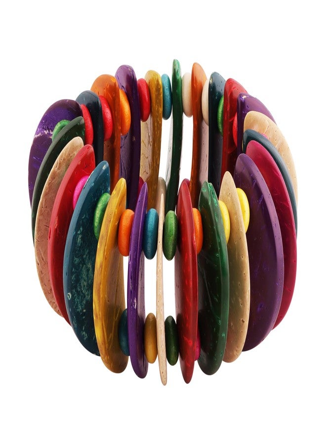 MINACHI Boho Chunky Colorful Wooden Bead Stretch Bracelet, Handmade Bohemian Statement Jewelry For Women - Image 1