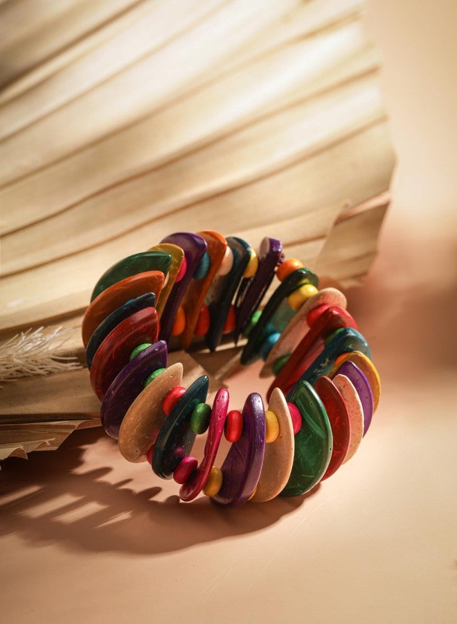 MINACHI Boho Chunky Colorful Wooden Bead Stretch Bracelet, Handmade Bohemian Statement Jewelry For Women - Image 5