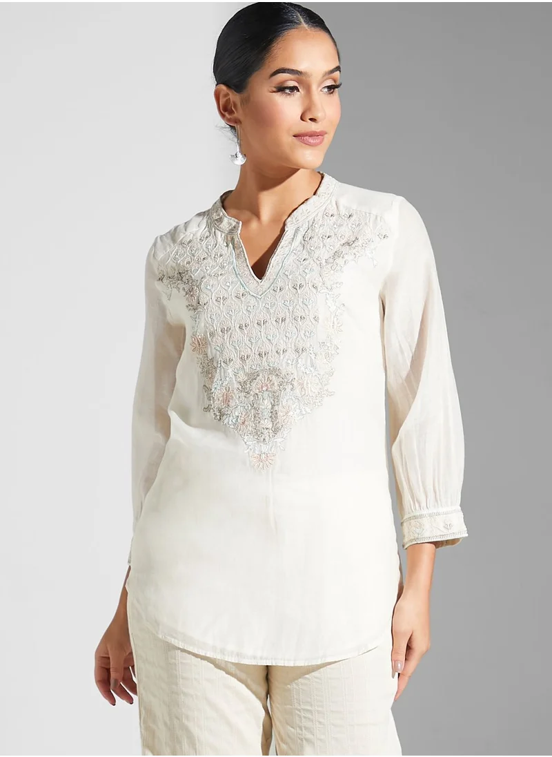 RITU KUMAR Notch Neck Printed Top