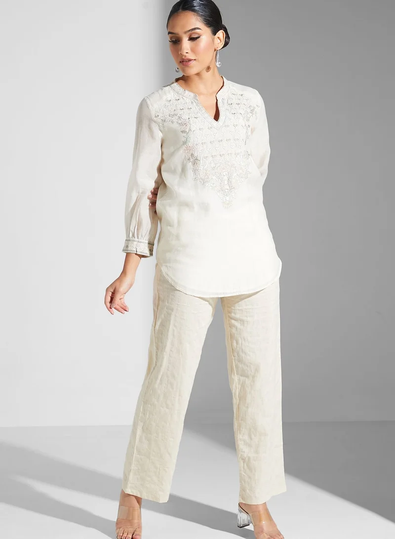 RITU KUMAR Notch Neck Printed Top