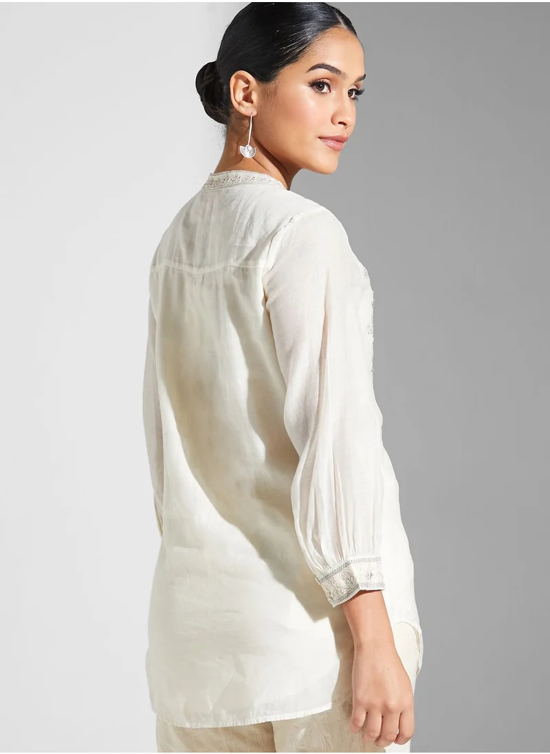RITU KUMAR Notch Neck Printed Top