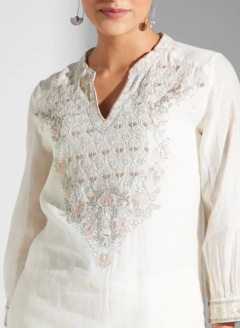 RITU KUMAR Notch Neck Printed Top