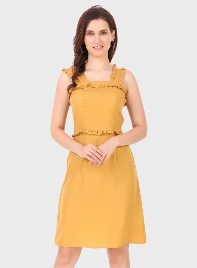 House Of Raeli Mustard Sleeveless A-Line Knee-Length Dress