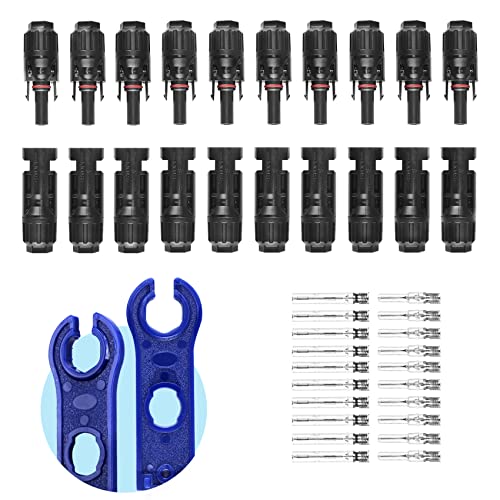 MUYI 22 PCS Solar Panel Connector Kit - 10 Pairs Connectors, 2 Spanner for Solar Panel Assembly and Installation(10AWG) - Image 1