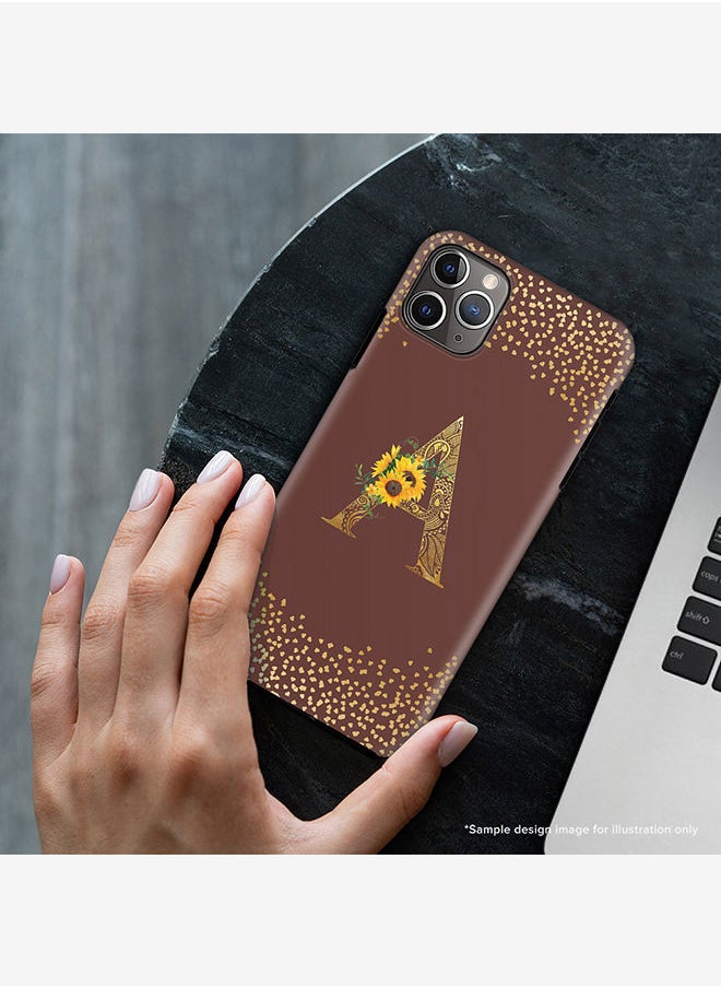 Monogram Tough Series for Apple iPhone 11 Pro Max Custom Initials Floral Mandala Pattern Tough Pro Dual Layer hybrid PC inner TPU protection Alphabet- V (Brown)