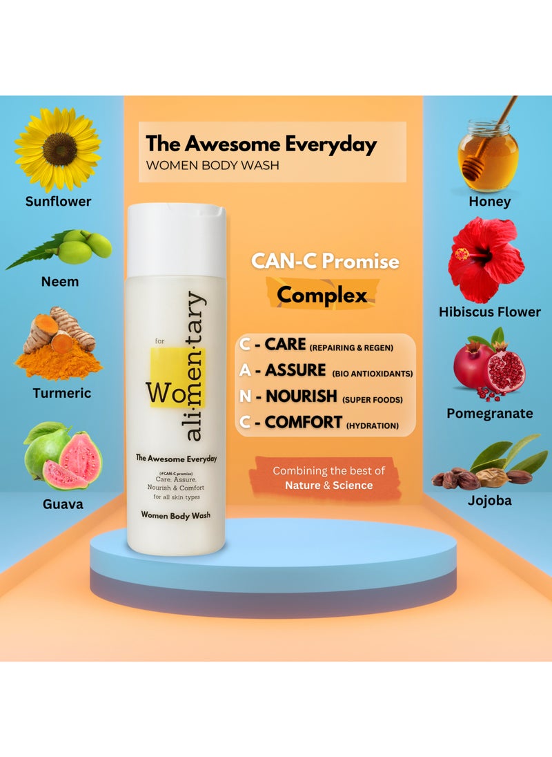 alimentary - Alimentary's Awesome Everyday Body Wash for Women - Nourishing, Invigorating Natural Formula |Hydrating Shower Gel with Moisturizing Jojoba Esters| Actv In - Guava, Pomegranate, Sunflower Oil | 240 ML - Image 1