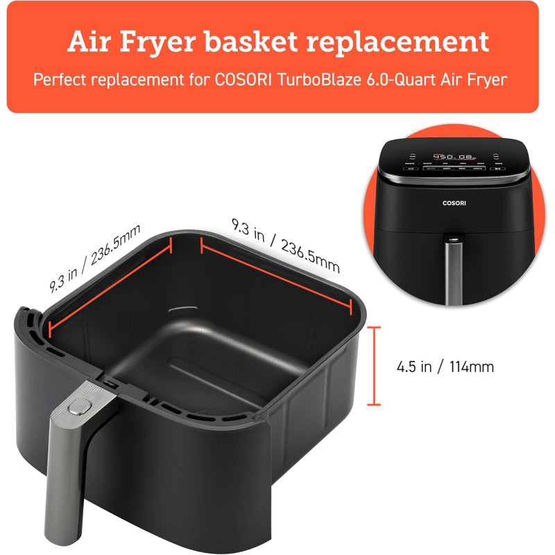 COSORI Turboblaze 6Qt Air Fryer Original Basket, Replacement Accessories for CAF-DC601-KUS Air Fryer, Ceramic, Non-Stick, Dishwasher-Safe, CRP-DC601RB-KUS, Dark Grey - Image 2