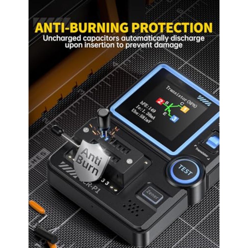 SMD electronic component tester for transistor, MOSFET, diode, Zener, triode, capacitor, resistor, inductor, battery, and ESR measurement in compact black plastic housing - Image 3