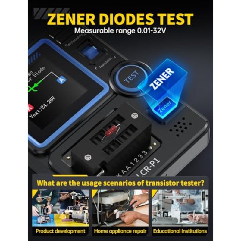SMD electronic component tester for transistor, MOSFET, diode, Zener, triode, capacitor, resistor, inductor, battery, and ESR measurement in compact black plastic housing - Image 5
