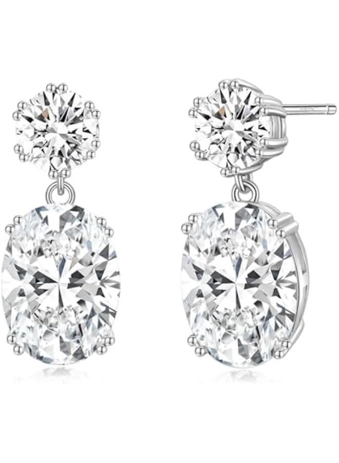 Wedding Earrings for Women Cubic Zirconia Dangle Bridal Earrings 925 Sterling Silver Post Oval Earring for Prom Bridesmaid - Image 1