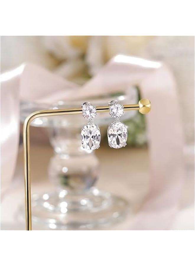 Wedding Earrings for Women Cubic Zirconia Dangle Bridal Earrings 925 Sterling Silver Post Oval Earring for Prom Bridesmaid - Image 3
