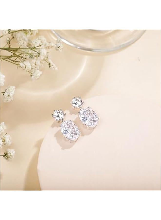 Wedding Earrings for Women Cubic Zirconia Dangle Bridal Earrings 925 Sterling Silver Post Oval Earring for Prom Bridesmaid - Image 4