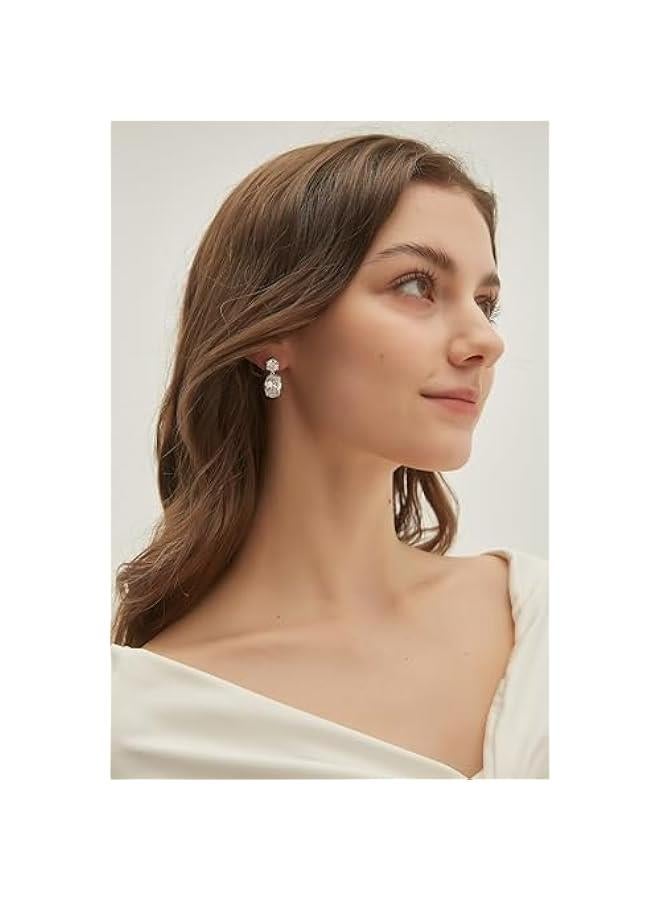 Wedding Earrings for Women Cubic Zirconia Dangle Bridal Earrings 925 Sterling Silver Post Oval Earring for Prom Bridesmaid - Image 5