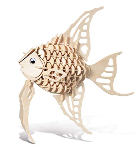 Puzzled 3D Puzzle Angel Fish Wood Craft Construction Model Kit, Fun Unique & Educational DIY Wooden Toy Assemble Model Unfinished Crafting Hobby Puzzle to Build & Paint for Decoration 130 Pieces Pack - Image 1
