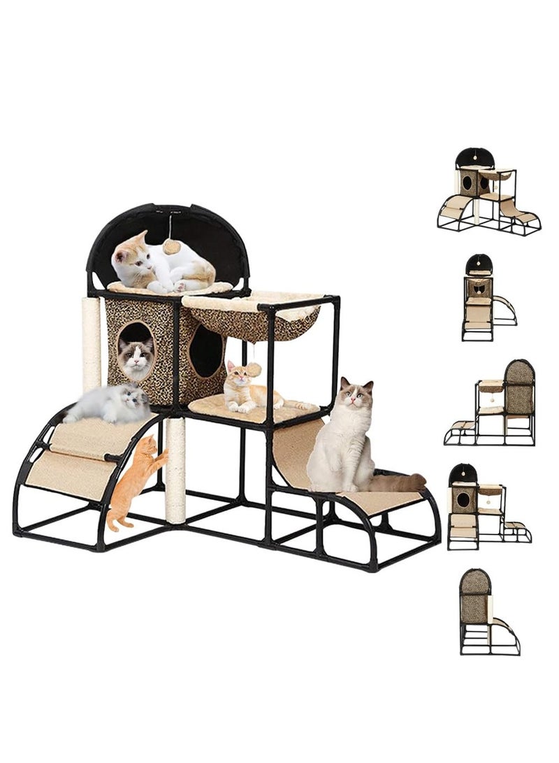 Arabest Cat Tree Super Stable Cats Tower House Furniture with Scratching Posts Hammock Cat Bed,Dangling Toy,Climber,Peek Holes,Jungle Extra Thick Plastic Tube,Comfortable Flannel (Brown) - Image 1
