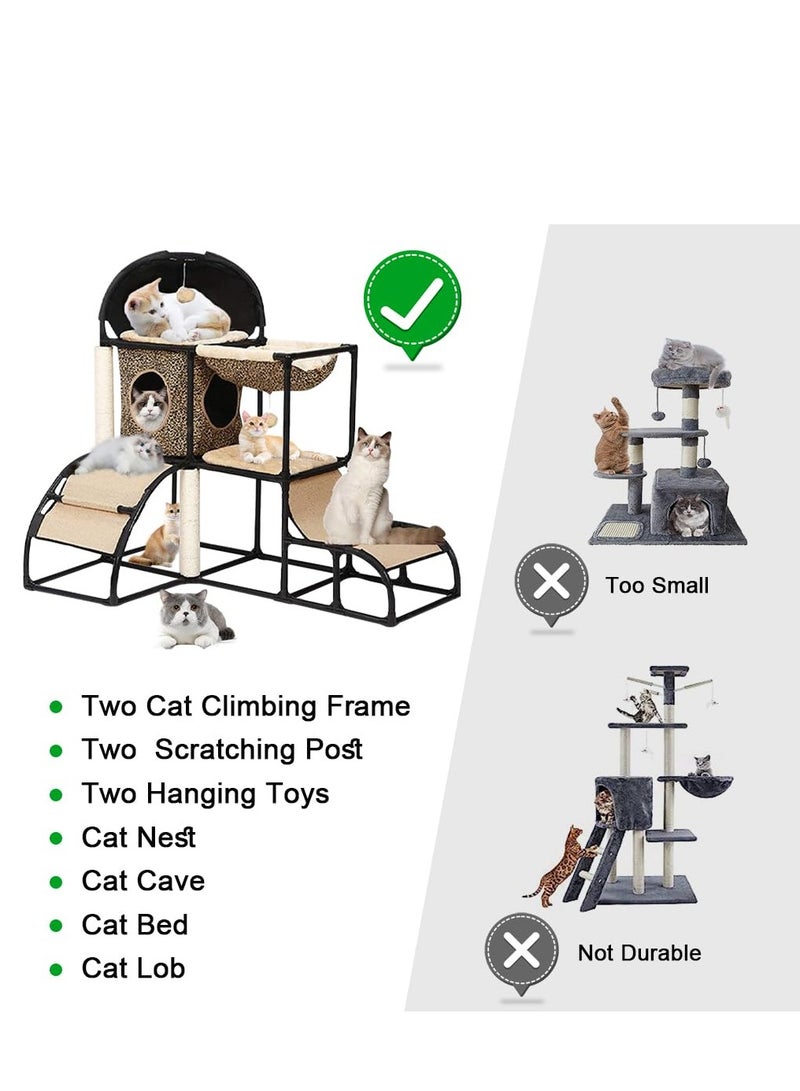 Arabest Cat Tree Super Stable Cats Tower House Furniture with Scratching Posts Hammock Cat Bed,Dangling Toy,Climber,Peek Holes,Jungle Extra Thick Plastic Tube,Comfortable Flannel (Brown) - Image 3