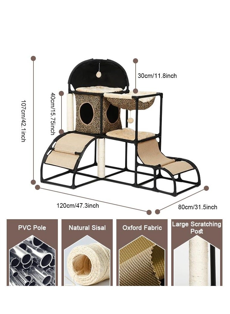 Arabest Cat Tree Super Stable Cats Tower House Furniture with Scratching Posts Hammock Cat Bed,Dangling Toy,Climber,Peek Holes,Jungle Extra Thick Plastic Tube,Comfortable Flannel (Brown) - Image 4