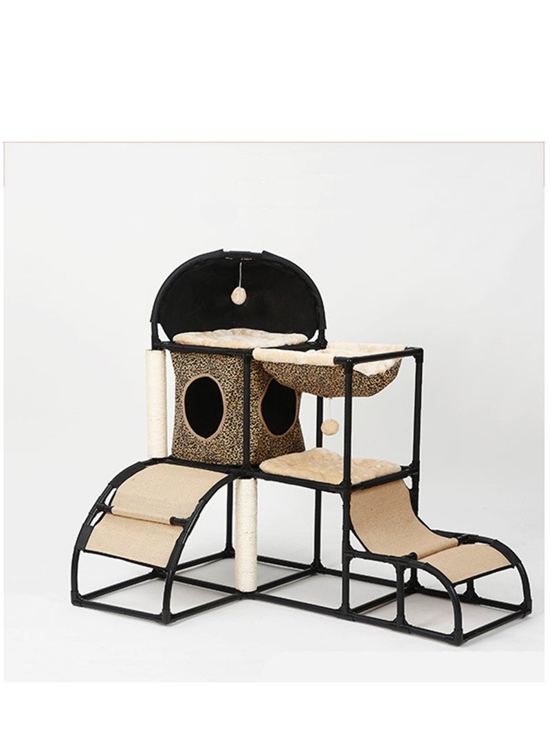 Arabest Cat Tree Super Stable Cats Tower House Furniture with Scratching Posts Hammock Cat Bed,Dangling Toy,Climber,Peek Holes,Jungle Extra Thick Plastic Tube,Comfortable Flannel (Brown) - Image 2