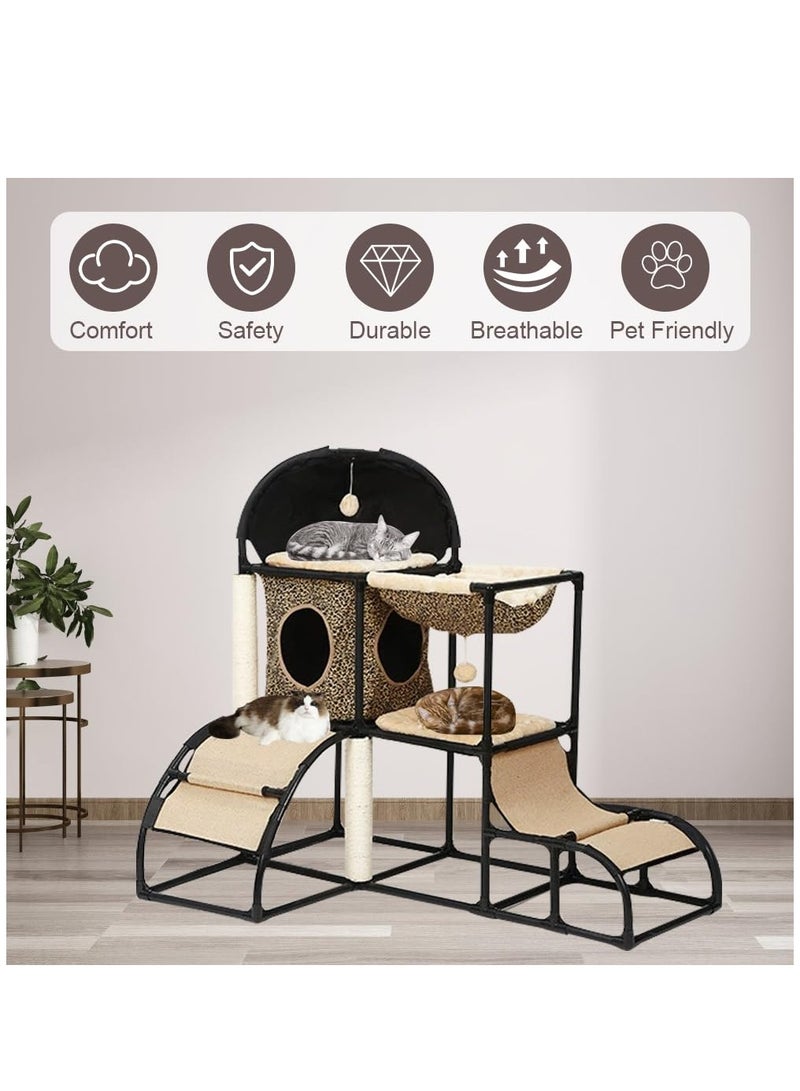 Arabest Cat Tree Super Stable Cats Tower House Furniture with Scratching Posts Hammock Cat Bed,Dangling Toy,Climber,Peek Holes,Jungle Extra Thick Plastic Tube,Comfortable Flannel (Brown) - Image 5