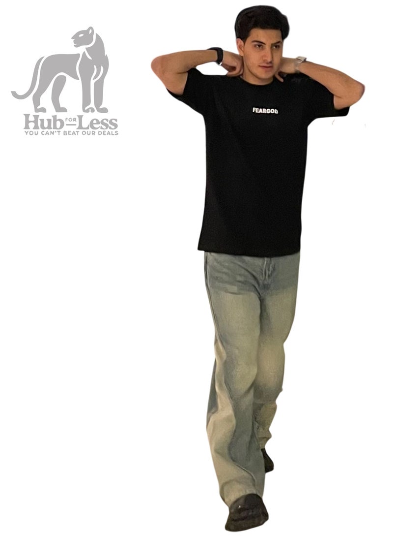 Hub For Less Men’s Straight-Leg Washed Jeans – Light Grey with Relaxed Fit - Image 2