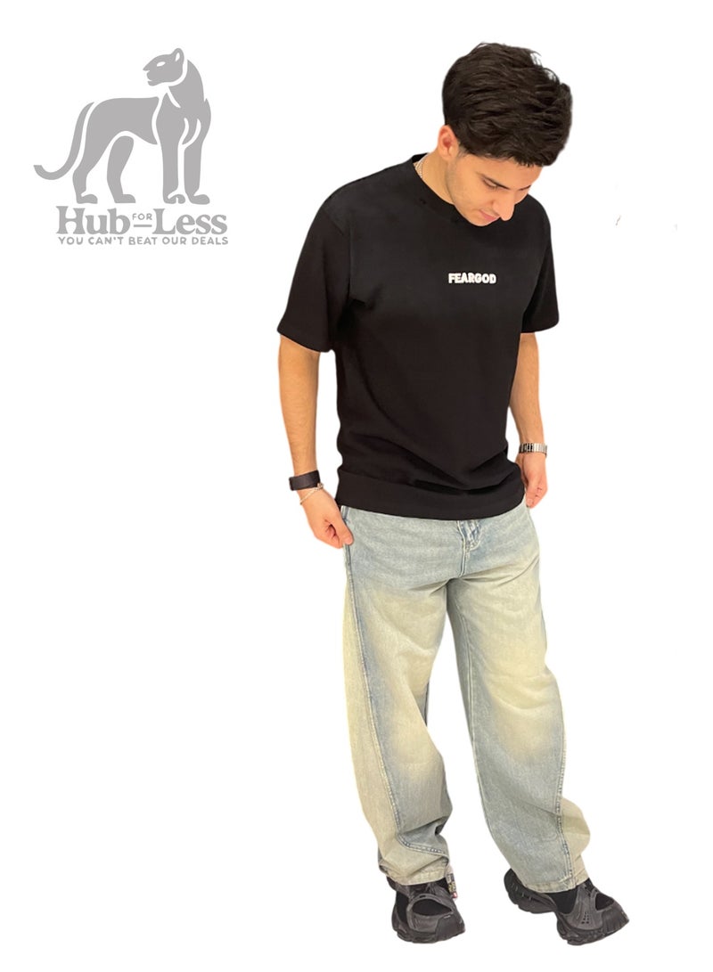 Hub For Less Men’s Straight-Leg Washed Jeans – Light Grey with Relaxed Fit - Image 3