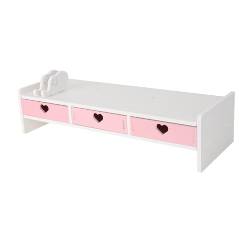 CONKAWACA Cute Monitor Stand Kawaii Desk Organizer Cute Desk Organizer with Drawers Monitor Riser Computer Stand - Image 2