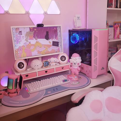 CONKAWACA Cute Monitor Stand Kawaii Desk Organizer Cute Desk Organizer with Drawers Monitor Riser Computer Stand - Image 5