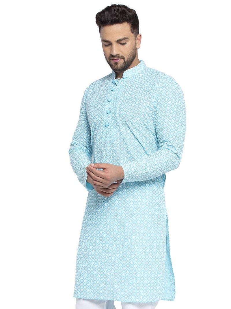 Jompers Men's Pure Cotton Embroidered Casual Kurta with Mandarin Neck - Image 3